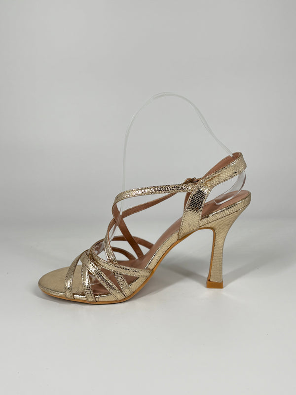 Sandali Tacco Dorato Intrecciato