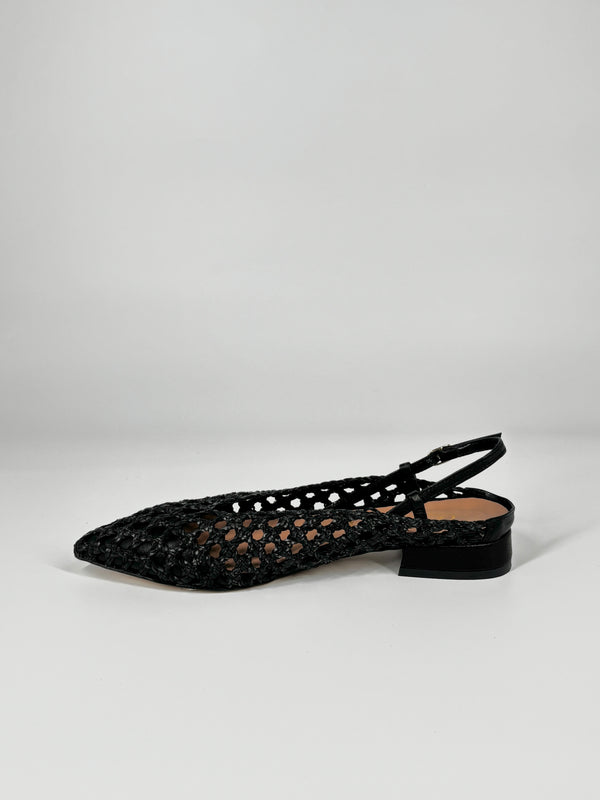 Sandalo Slingback Intrecciato in Pelle – Nero