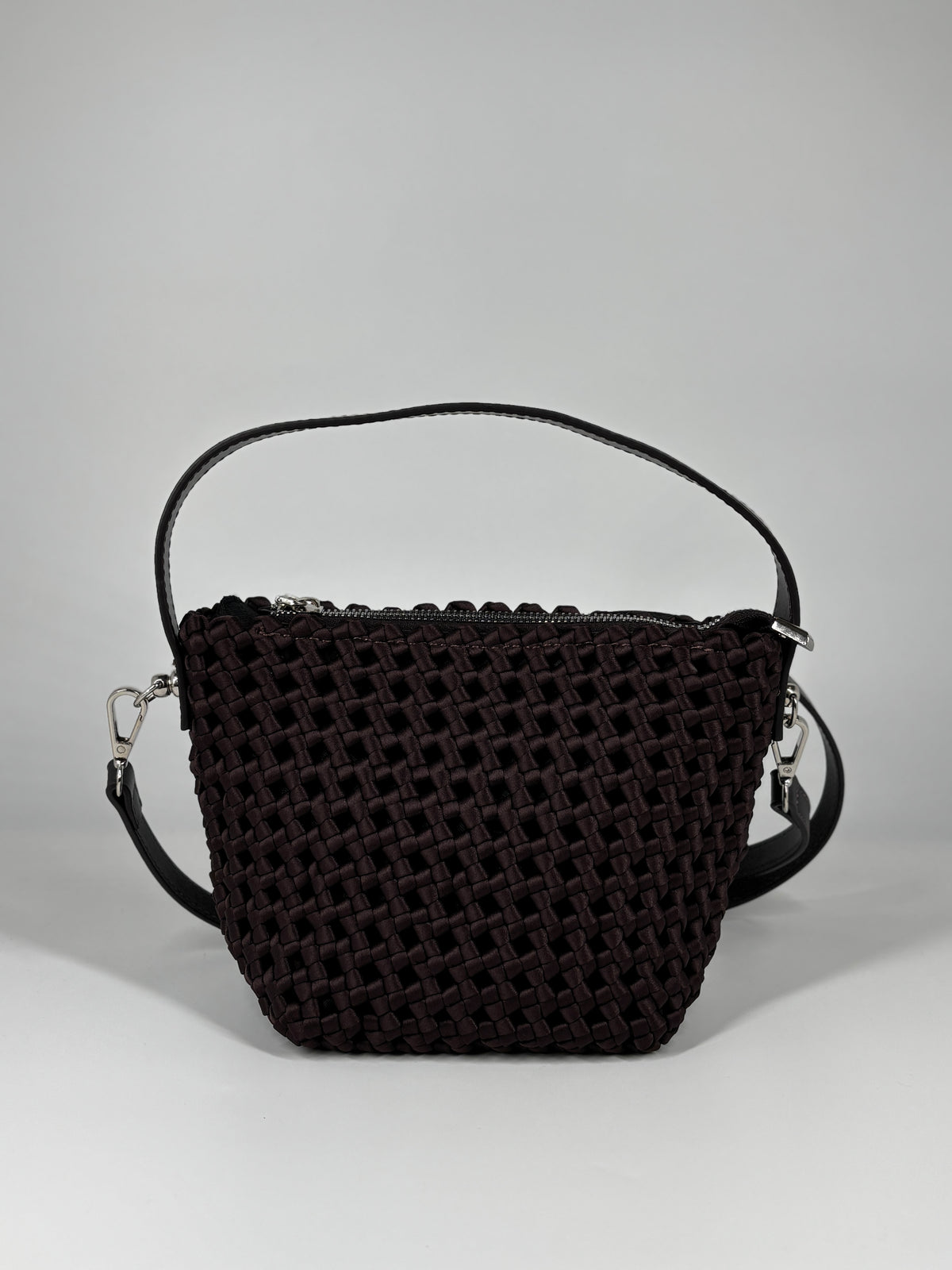 Borsa a Secchiello in Intreccio Satin – Chocolate Brown