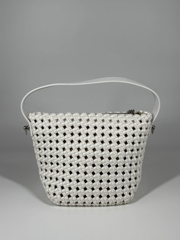 Borsa a Secchiello in Intreccio Satin – Bianco
