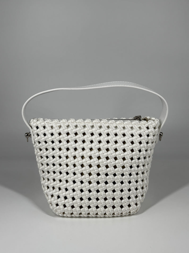 Borsa a Secchiello in Intreccio Satin – Bianco