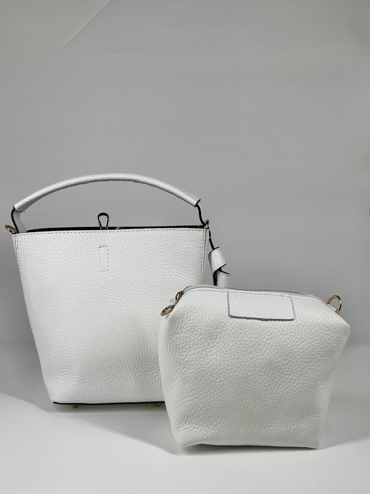 Secchiello in vera pelle - Bianco
