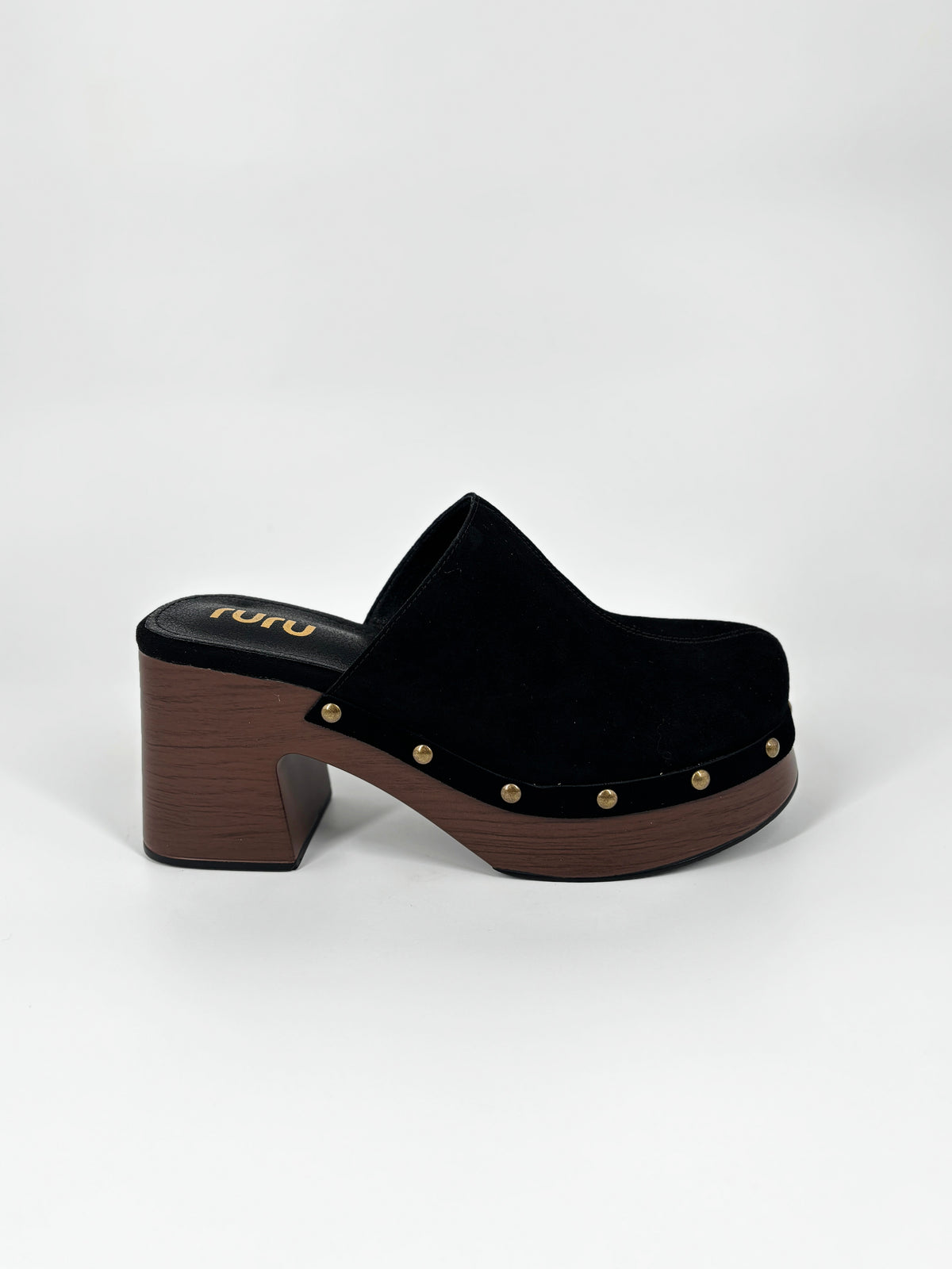 Zoccolo in Suede con Plateau e Borchie - Nero