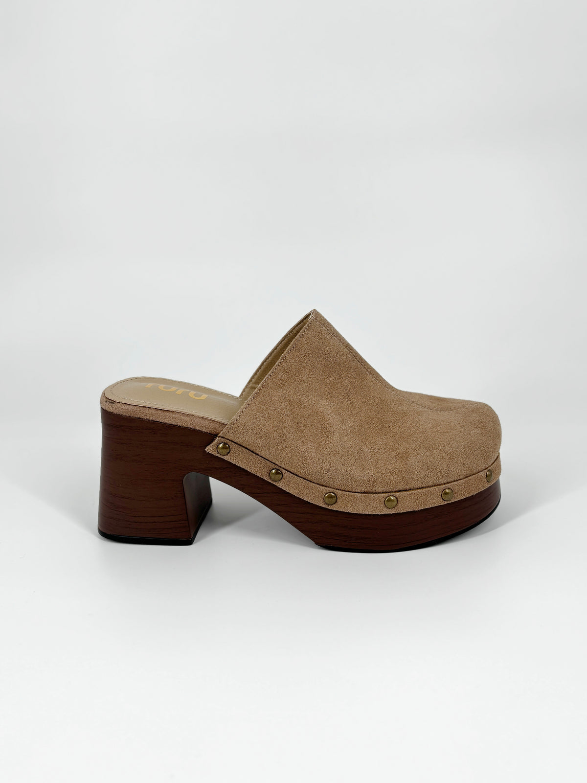 Zoccolo in Suede con Plateau e Borchie - Beige