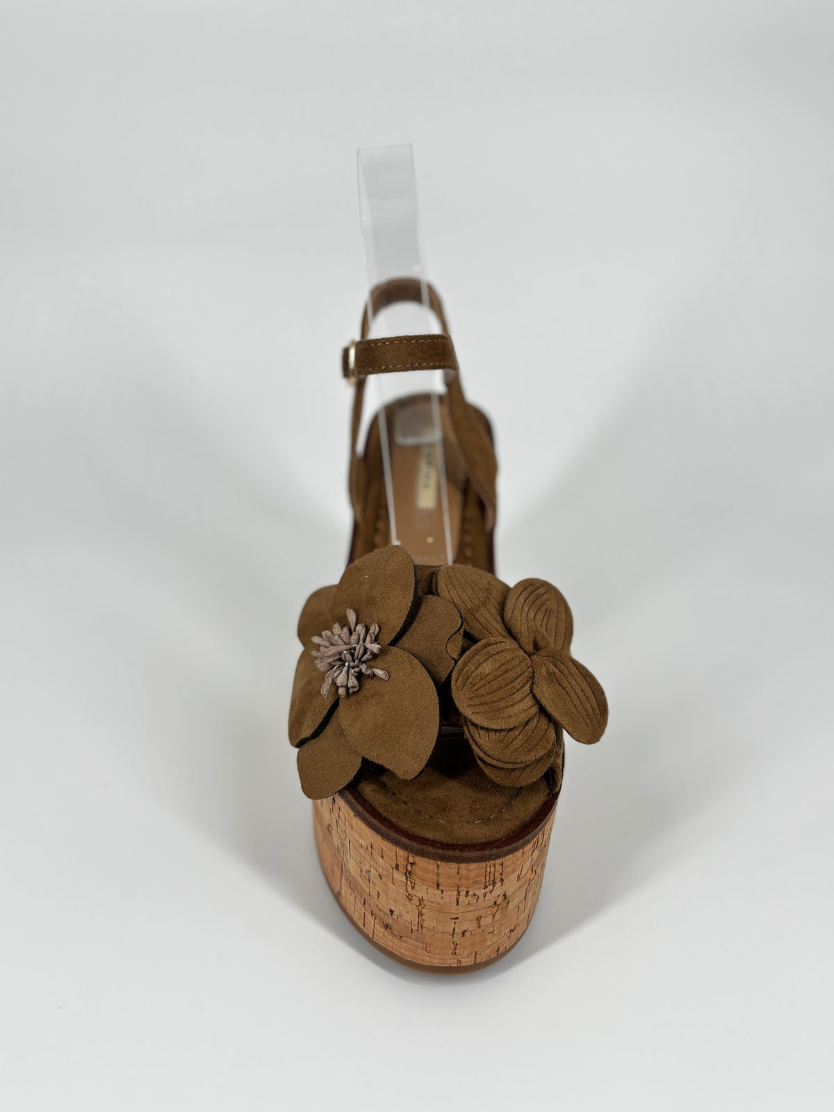 Sandalo con Zeppa in Sughero e Maxi Fiore –  Beige Scuro (Camel)