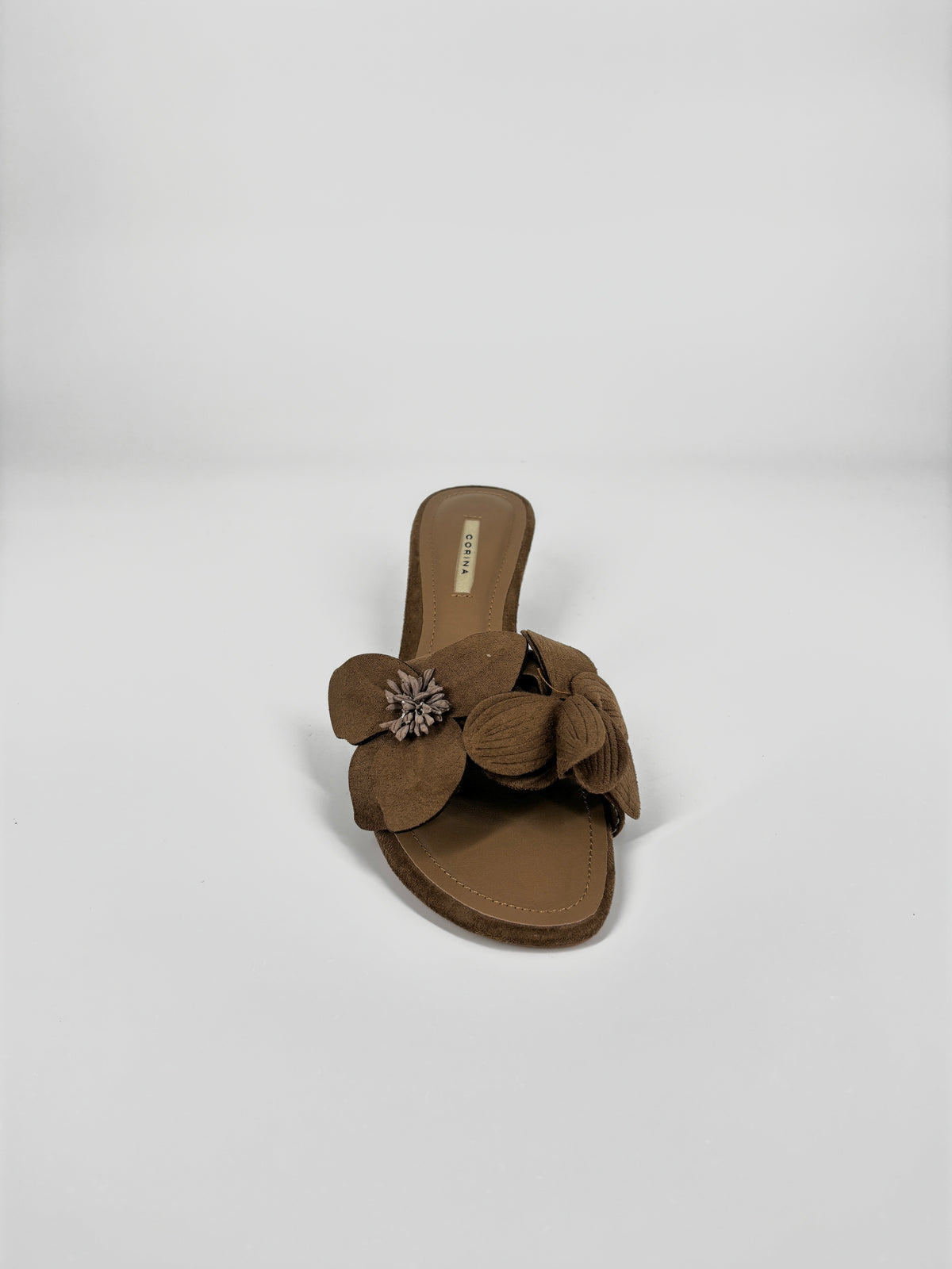 Sandalo Sabot con Applicazione Floreale - Camel