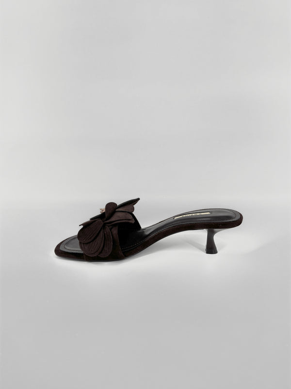Sandalo Sabot con Applicazione Floreale - Marrone