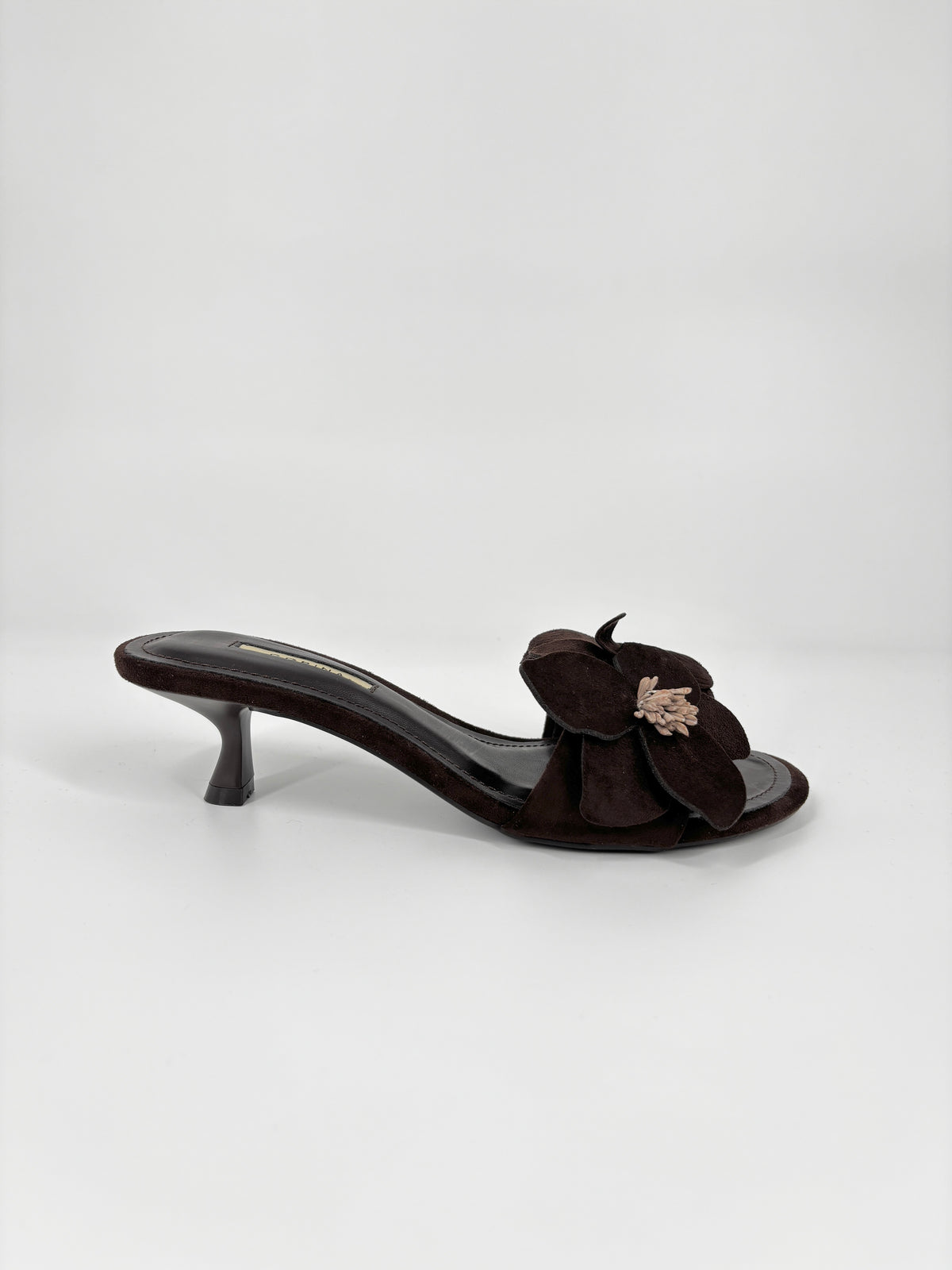 Sandalo Sabot con Applicazione Floreale - Marrone