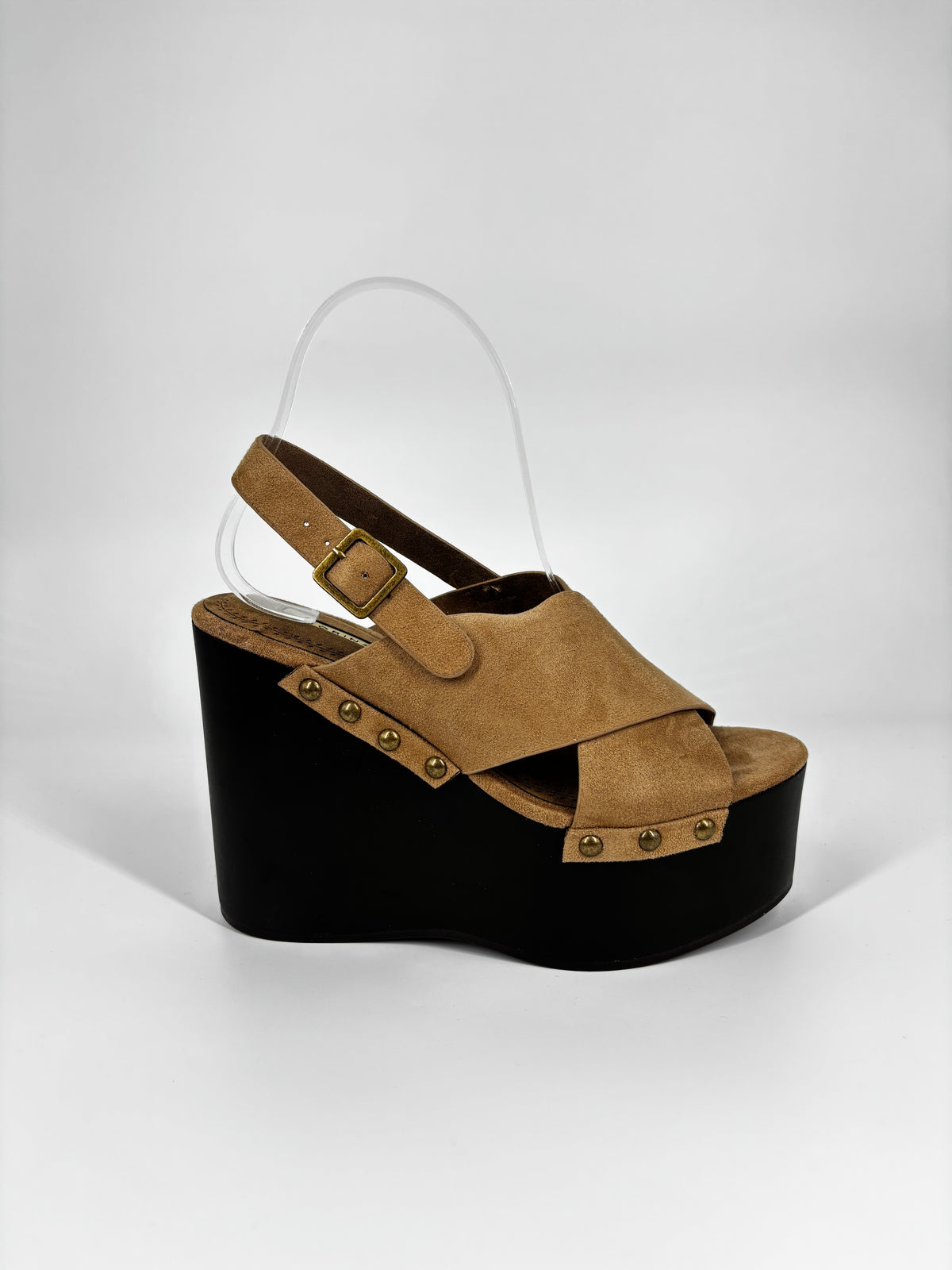 Sandalo Zeppa Platform Incrociato – Camel Suede