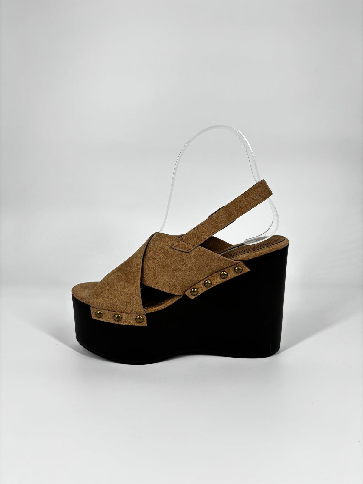 Sandalo Zeppa Platform Incrociato – Camel Suede