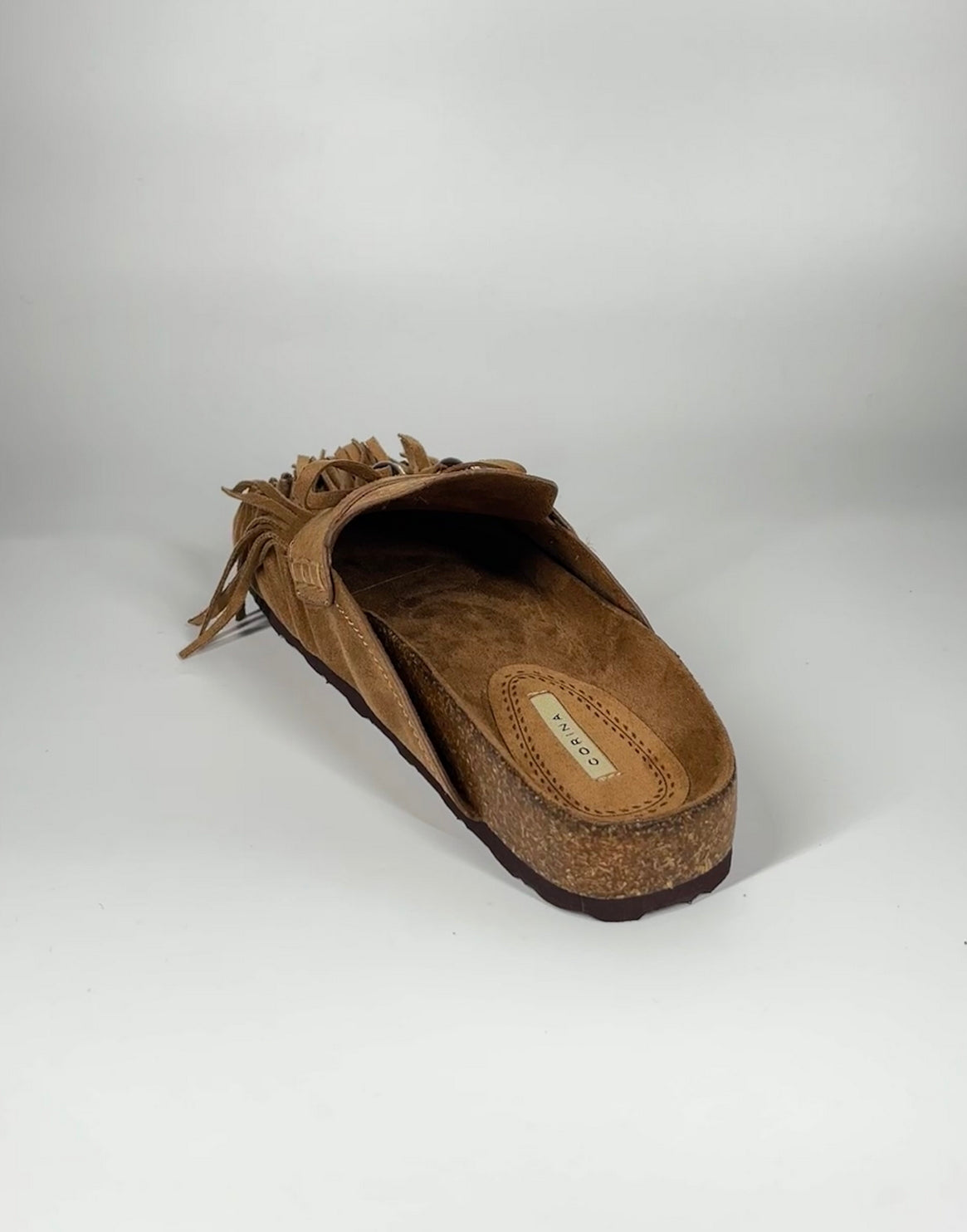 Ciabatta in Camoscio con Frange e Perline - Cammello