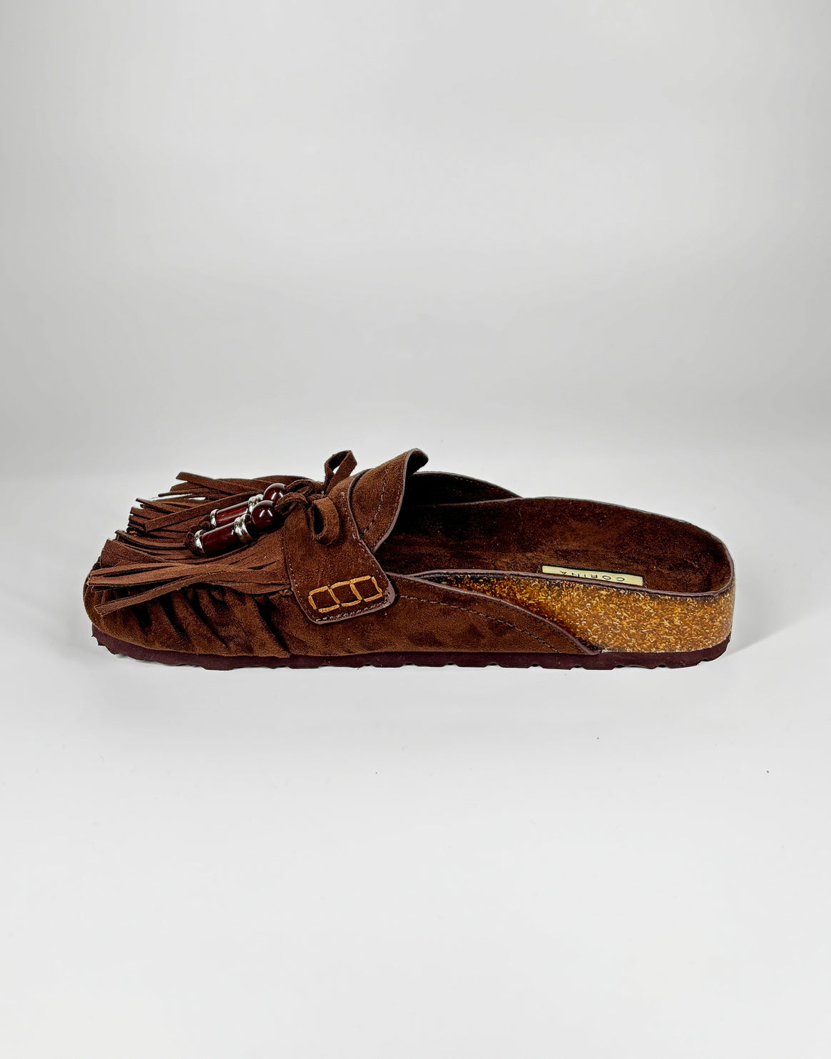 Ciabatta in Camoscio con Frange e Perline - Caffè