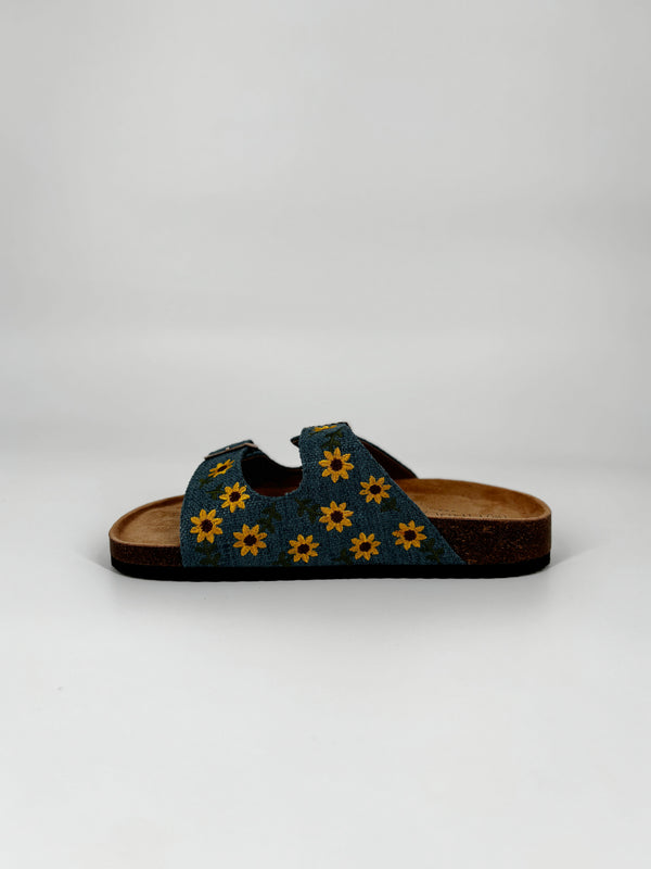 Sandalo con fibbie regolabili e girasoli - Blue
