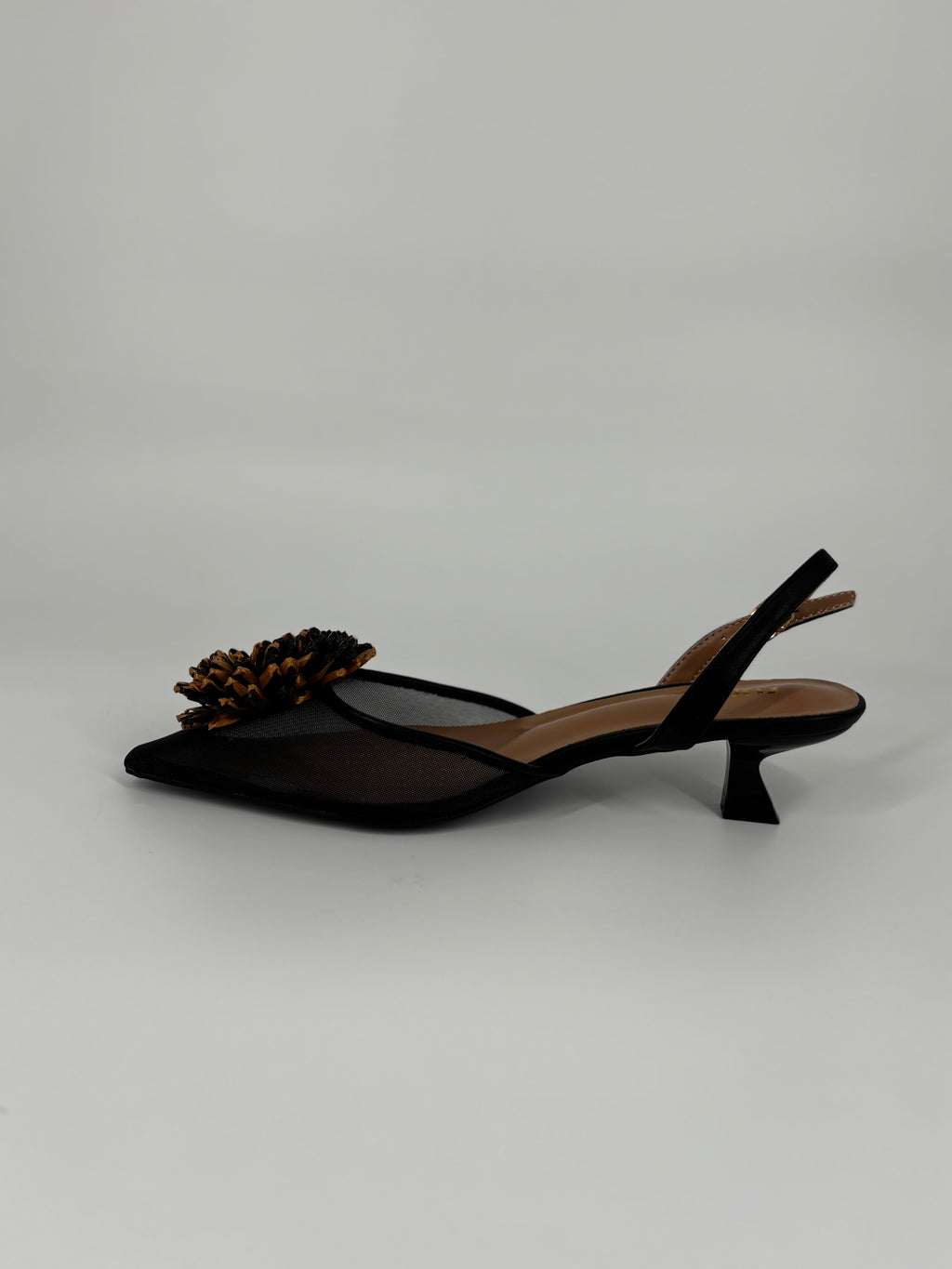 Slingback a Punta con fiore - Nero