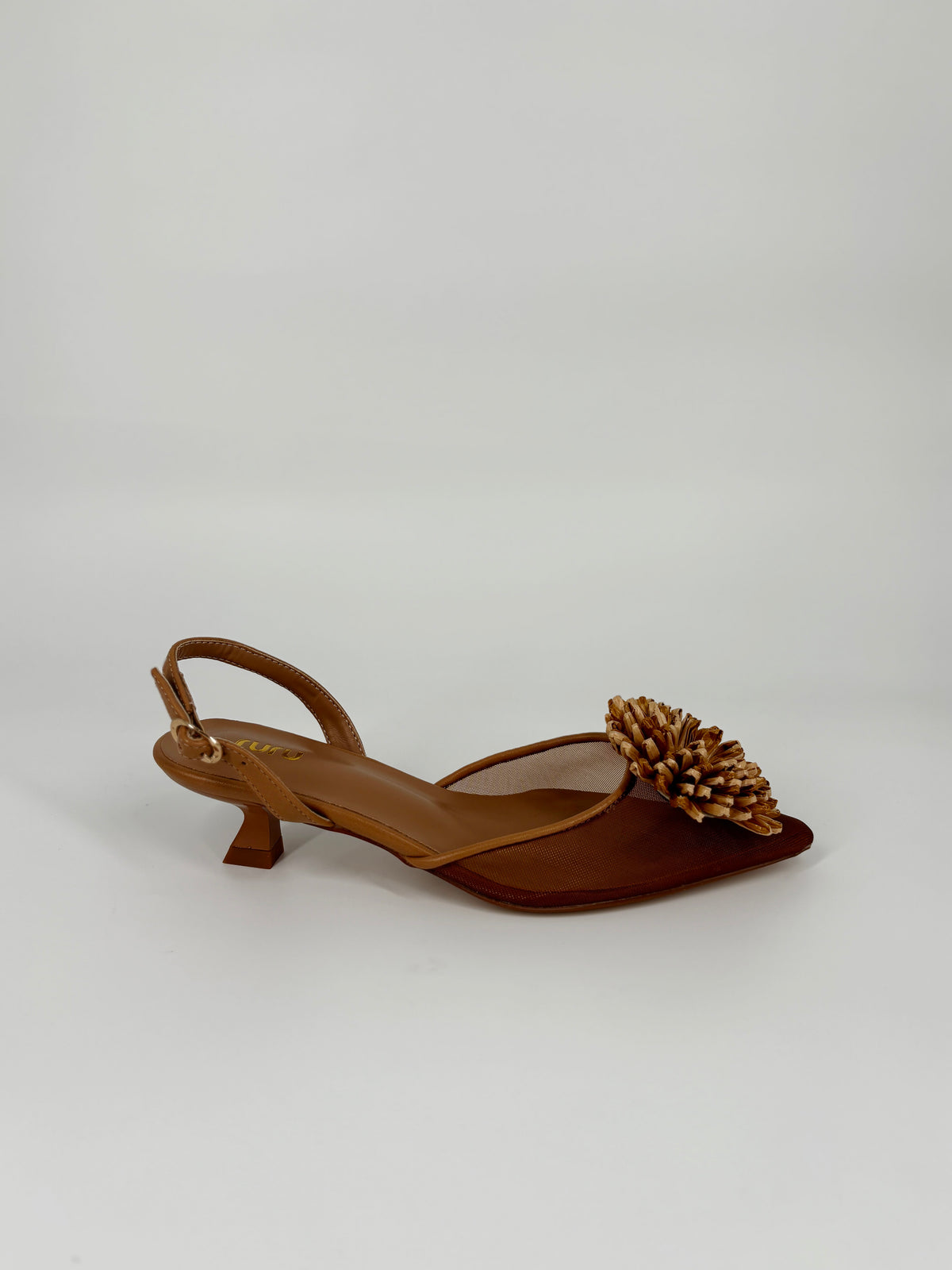Slingback a Punta con fiore - Marrone