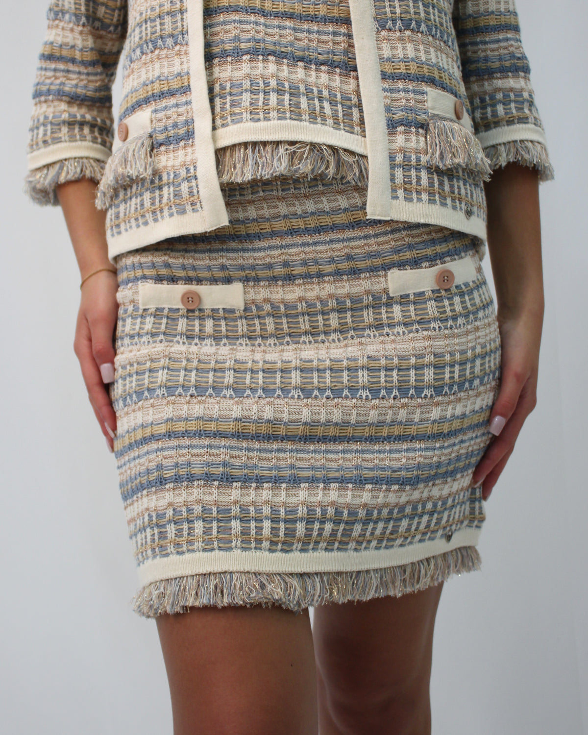 Gonna a Tubino Please in Tricot Lurex e Frange
