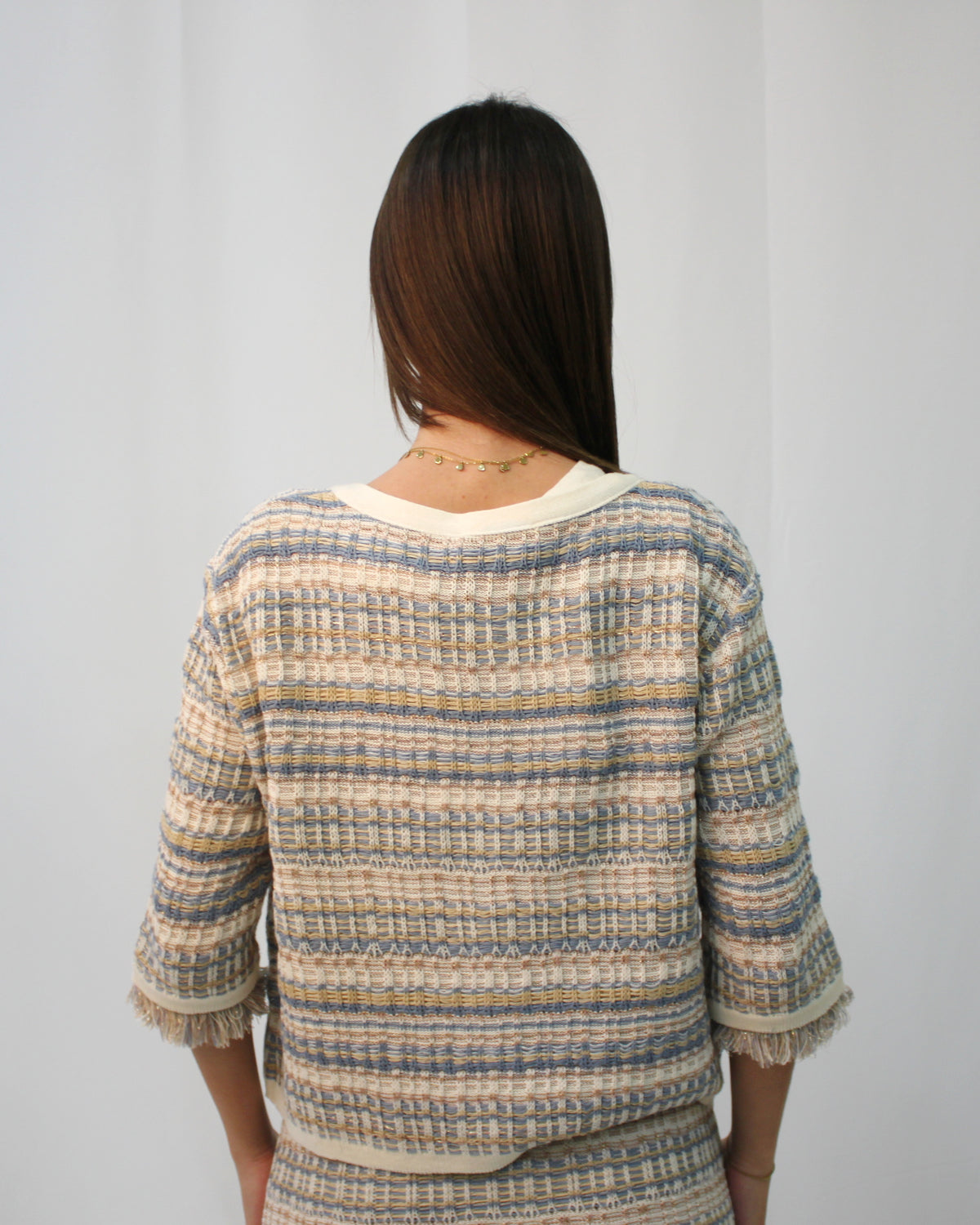Cardigan please Tricot Lamè con Finiture Frangia Glitter
