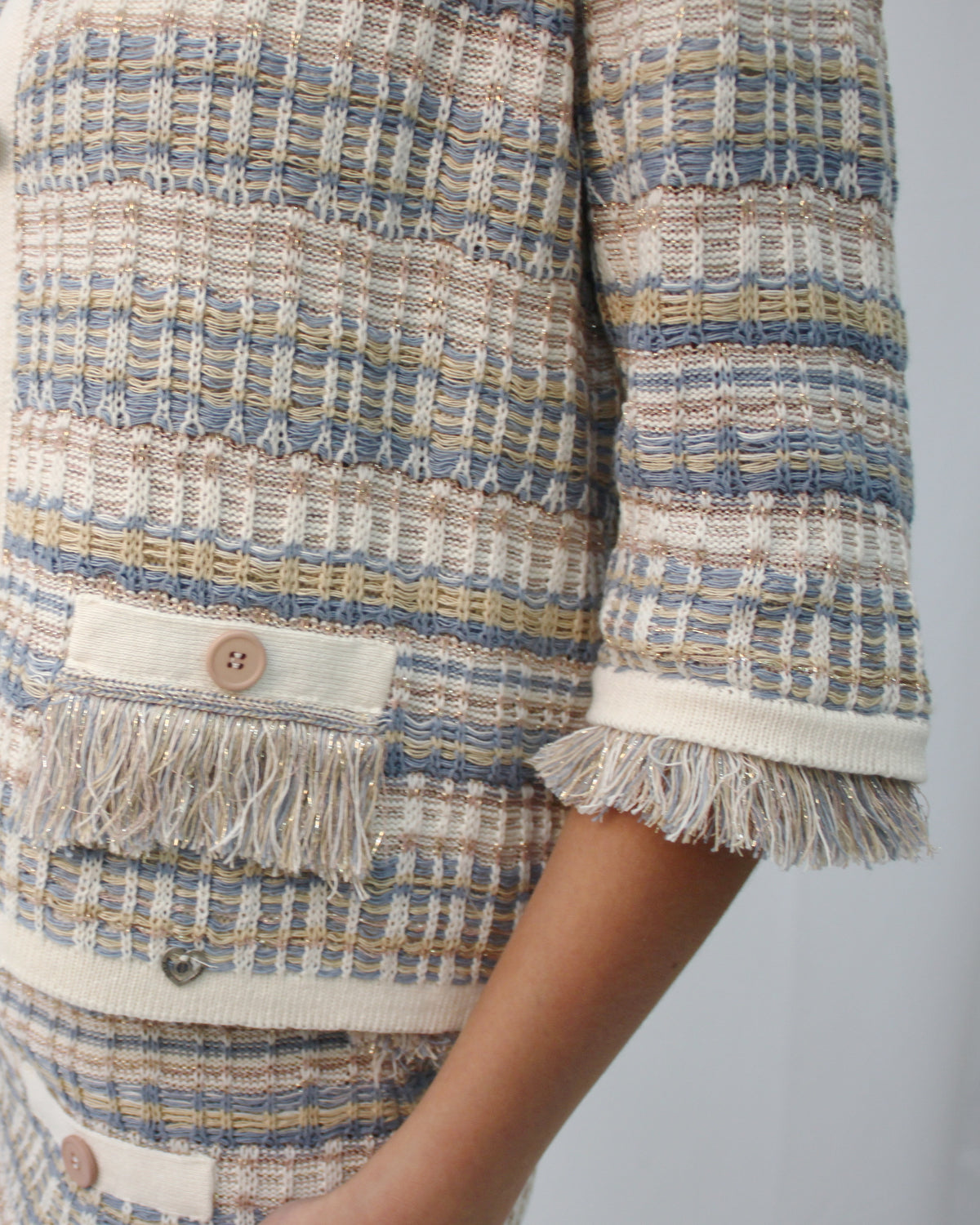 Cardigan please Tricot Lamè con Finiture Frangia Glitter