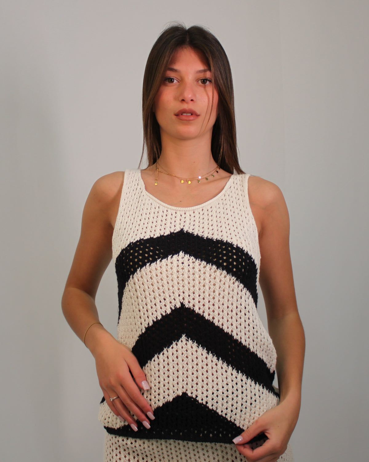 Canotta Please in Maglia Traforata - Blu e Panna
