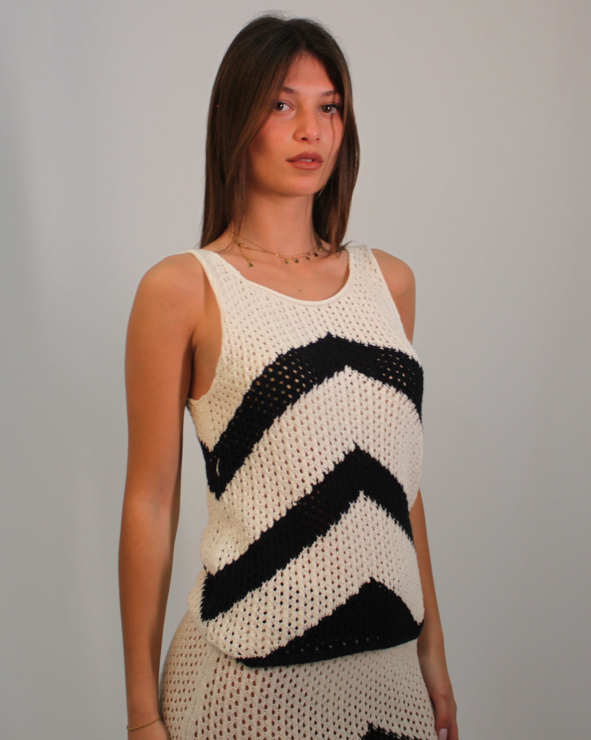 Canotta Please in Maglia Traforata - Blu e Panna