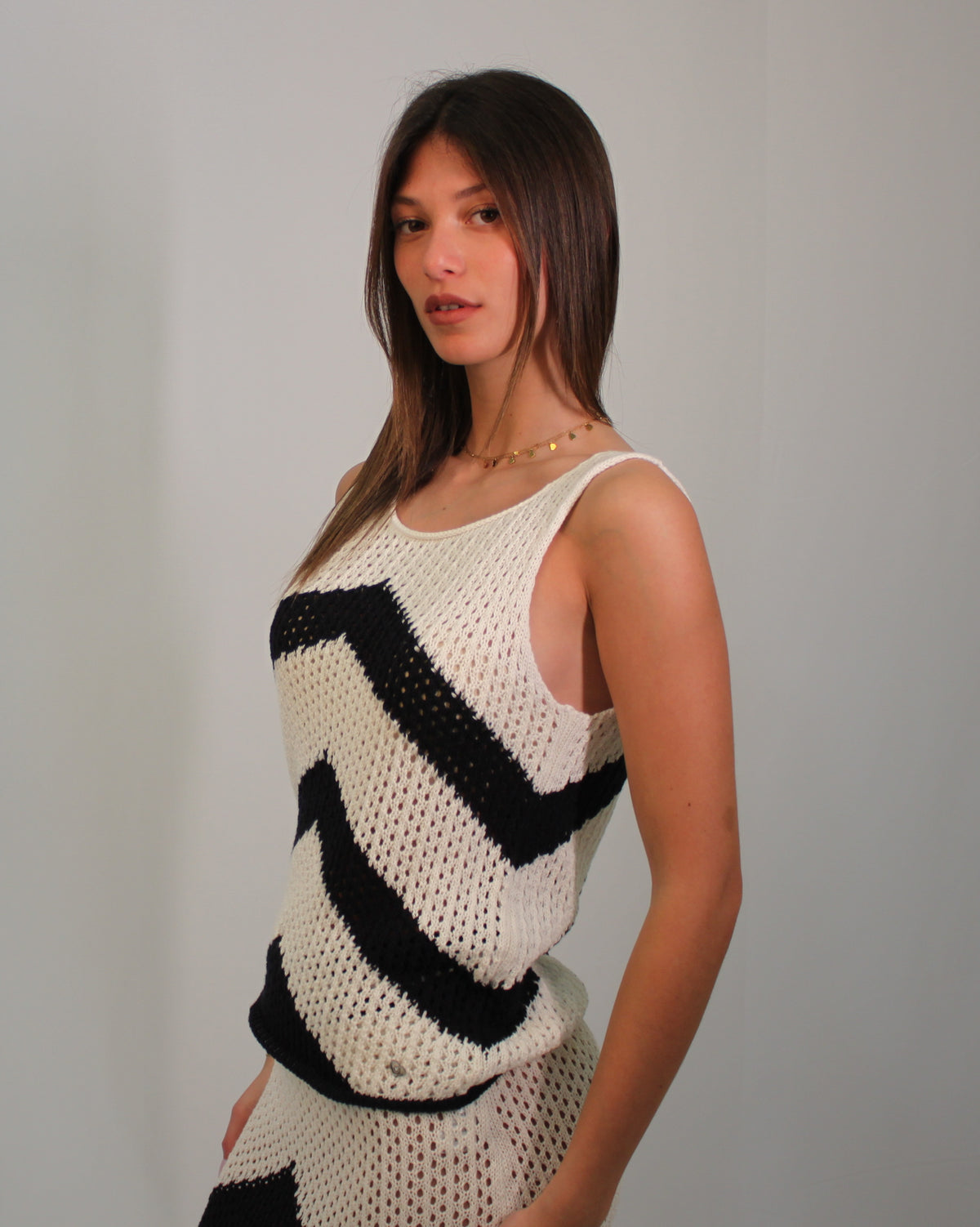Canotta Please in Maglia Traforata - Blu e Panna
