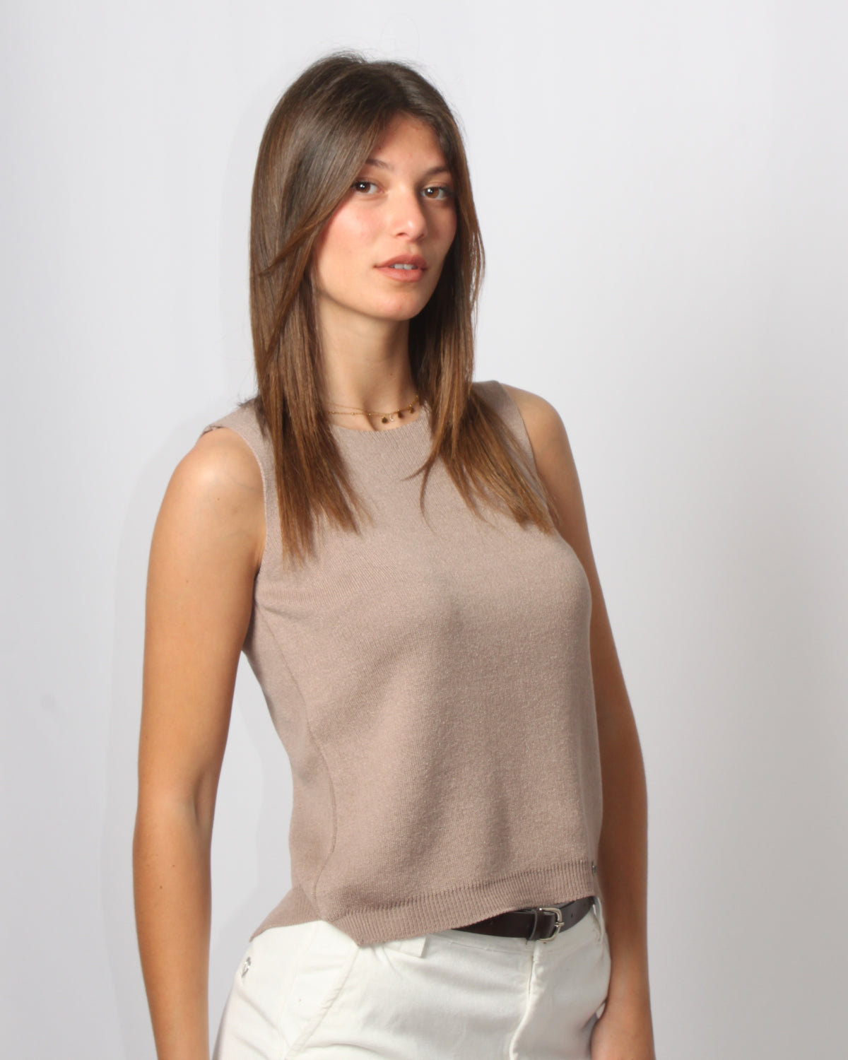 Top in Maglia Please con Fiocco - Marrone
