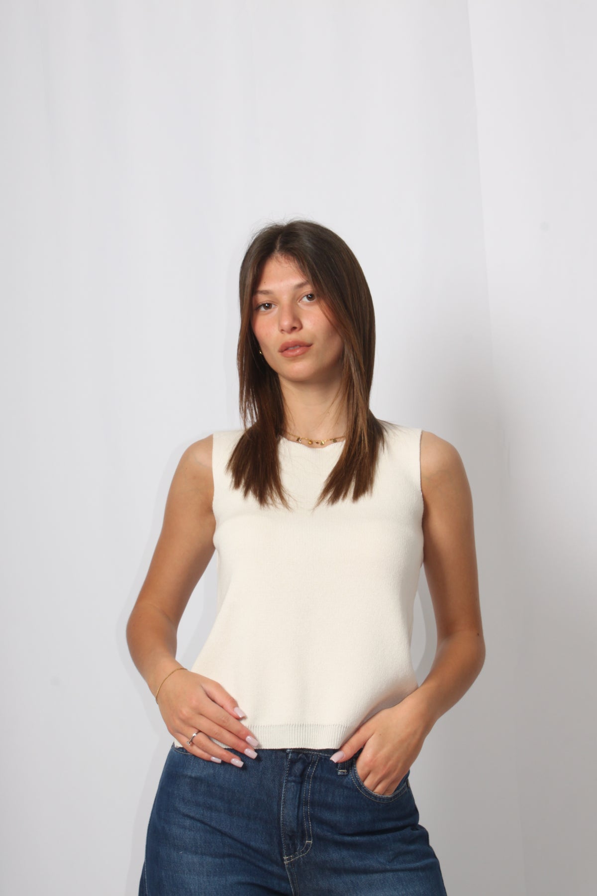 Top in Maglia Please con Fiocco - Bianco