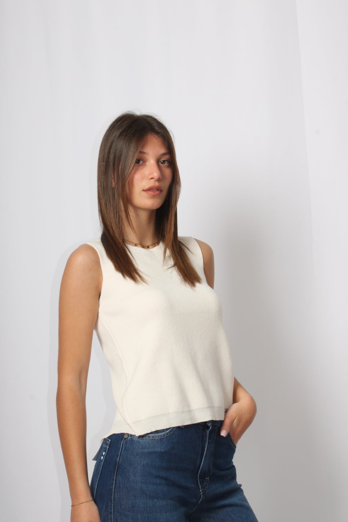 Top in Maglia Please con Fiocco - Bianco