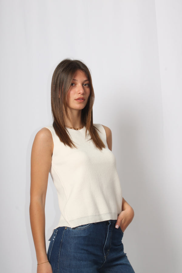 Top in Maglia Please con Fiocco - Bianco