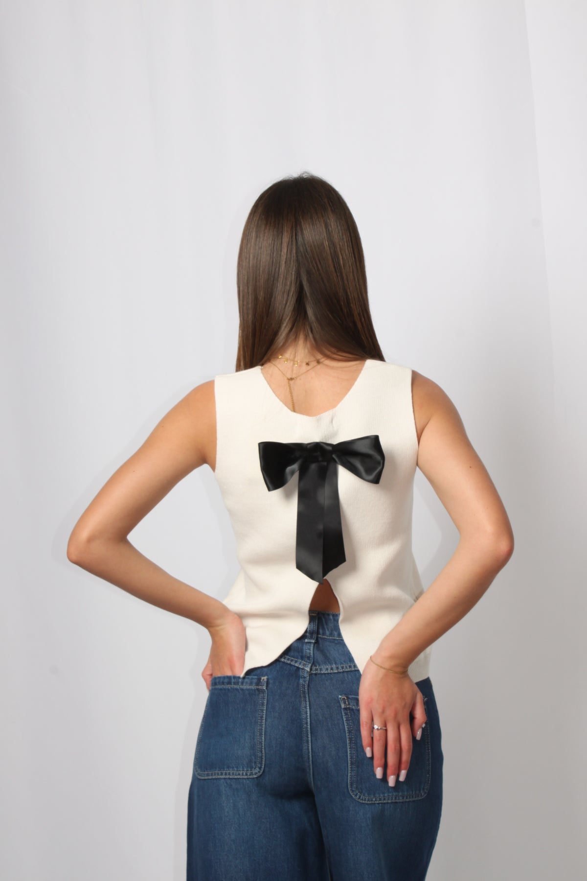 Top in Maglia Please con Fiocco - Bianco