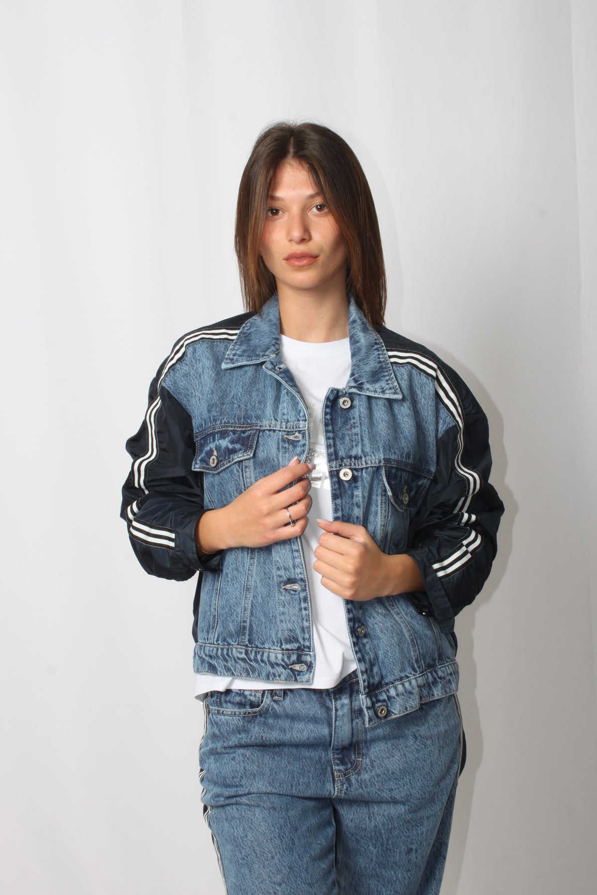 Giacca  Please Ibrida Denim & Nylon - Blu
