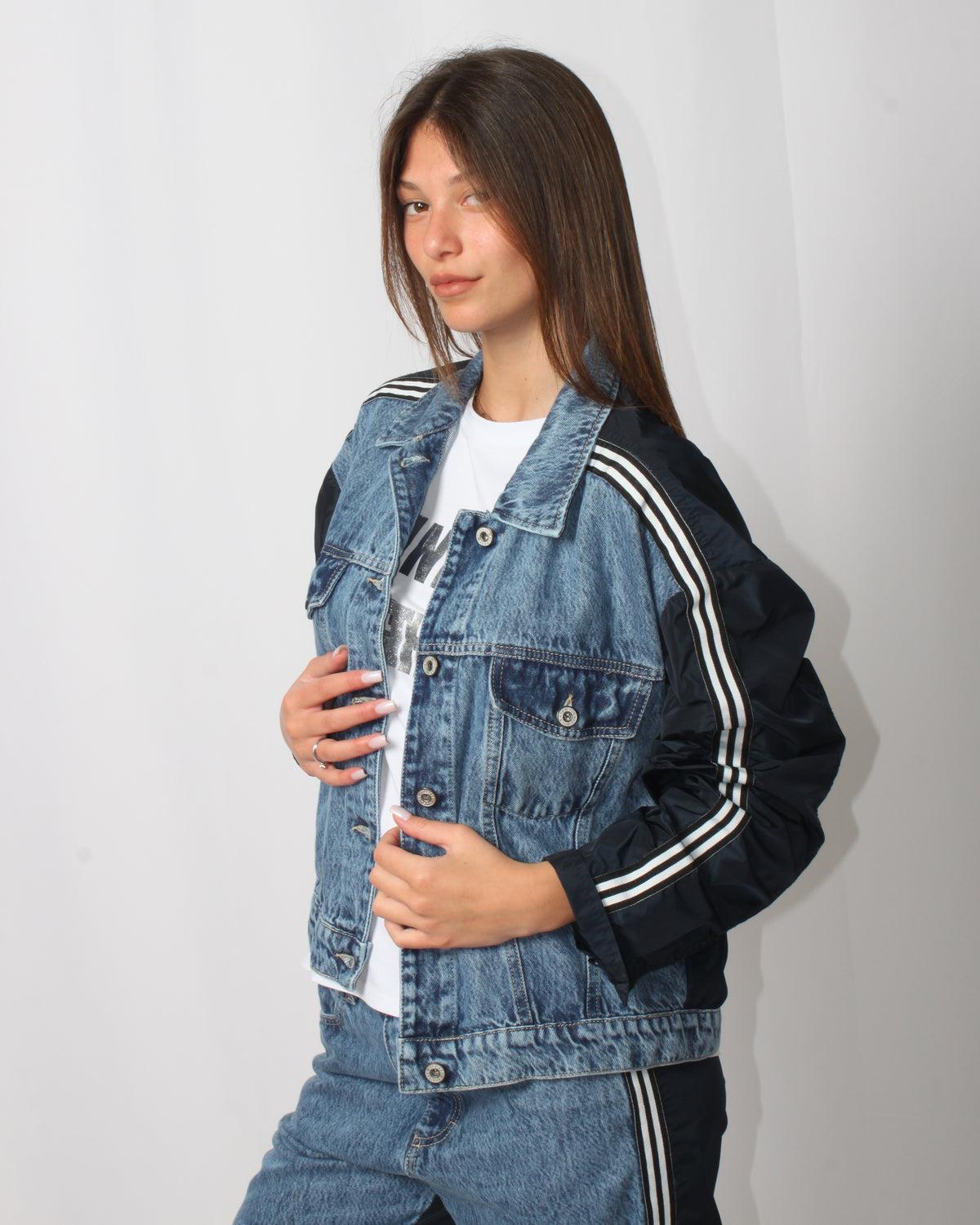 Giacca  Please Ibrida Denim & Nylon - Blu