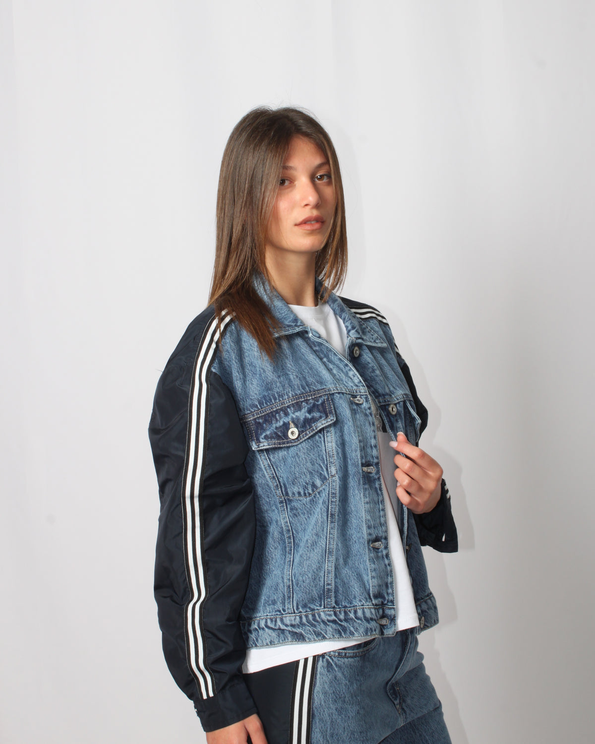 Giacca  Please Ibrida Denim & Nylon - Blu