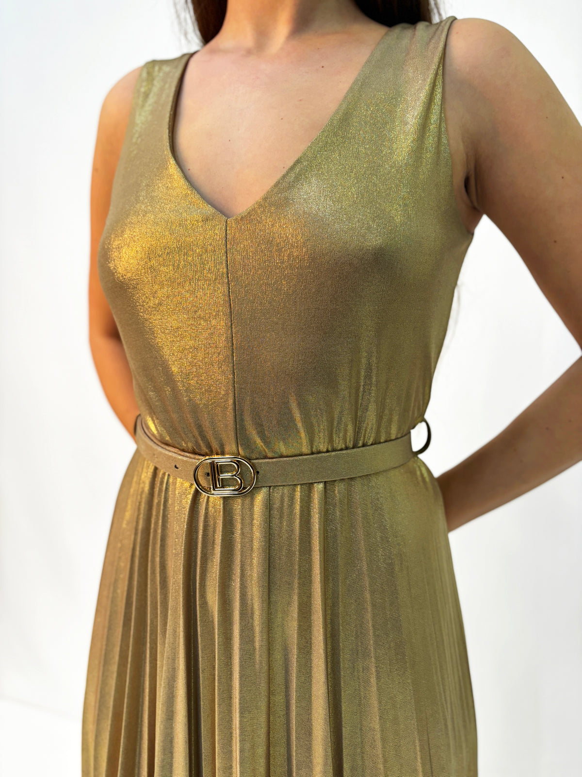 Abito Laura Biagiotti Lungo Plissé Lurex - Oro