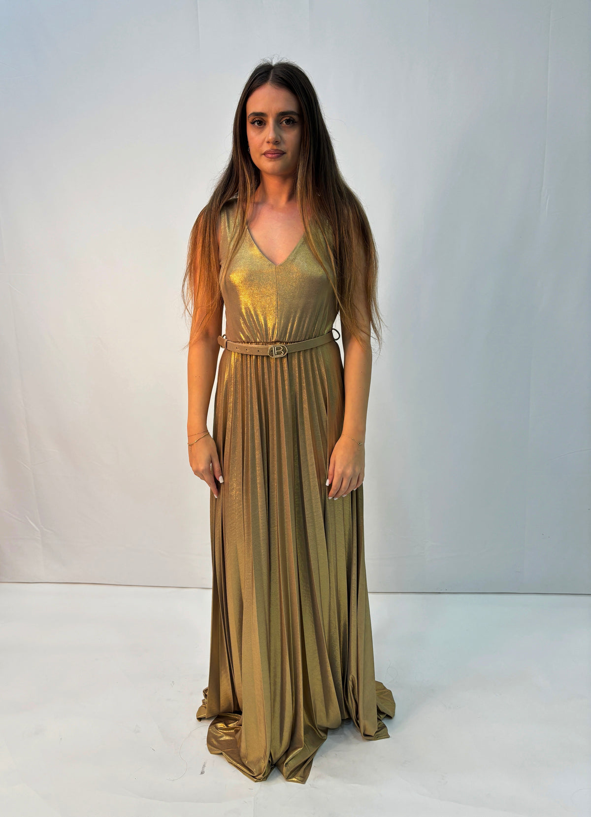 Abito Laura Biagiotti Lungo Plissé Lurex - Oro