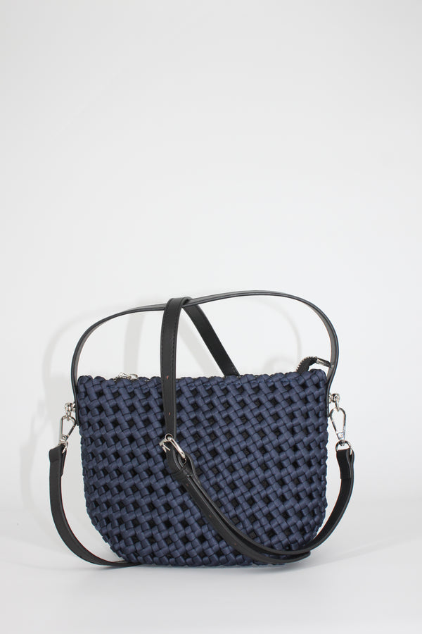 Borsa a Secchiello Intrecciata con Tracolla – Blu