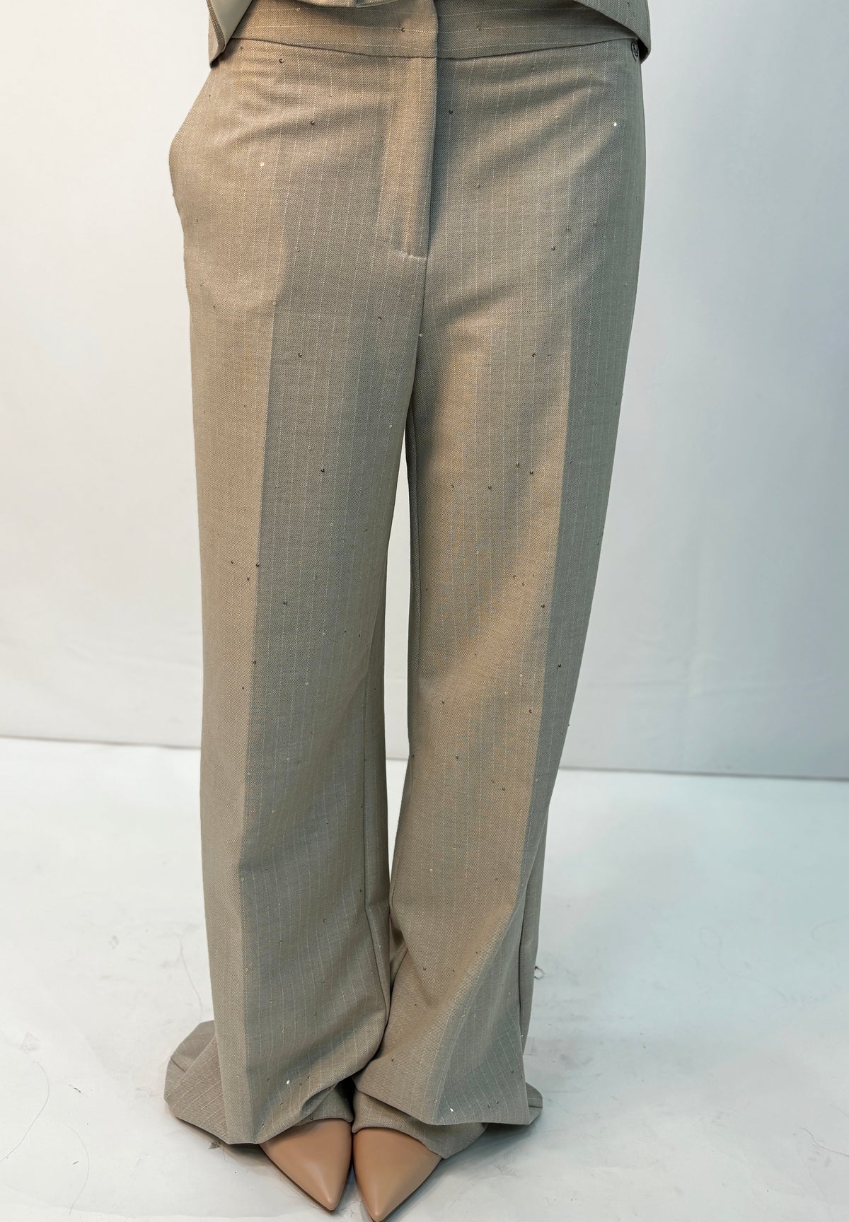 Pantalone a Palazzo Please Gessato con Paillettes - Begie