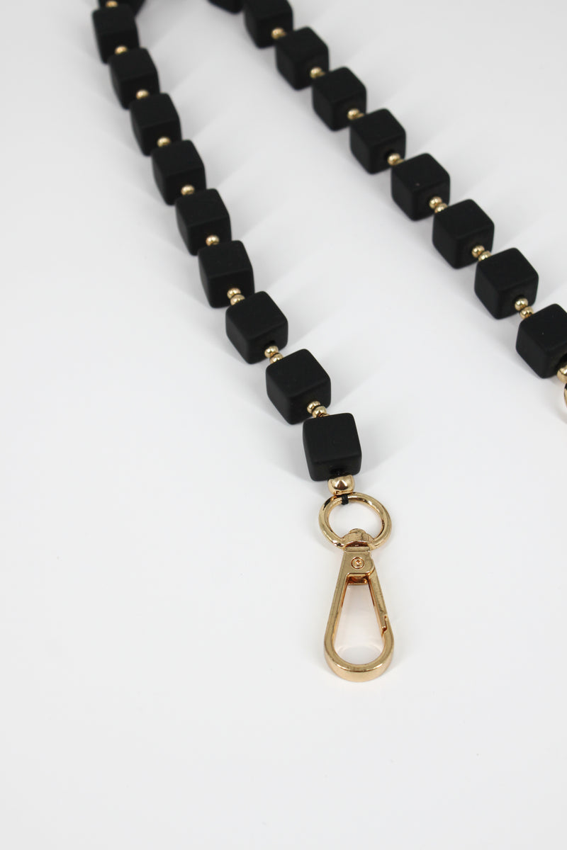 Tracolla a Catena con Cubetti Matt nero e Dettagli Gold