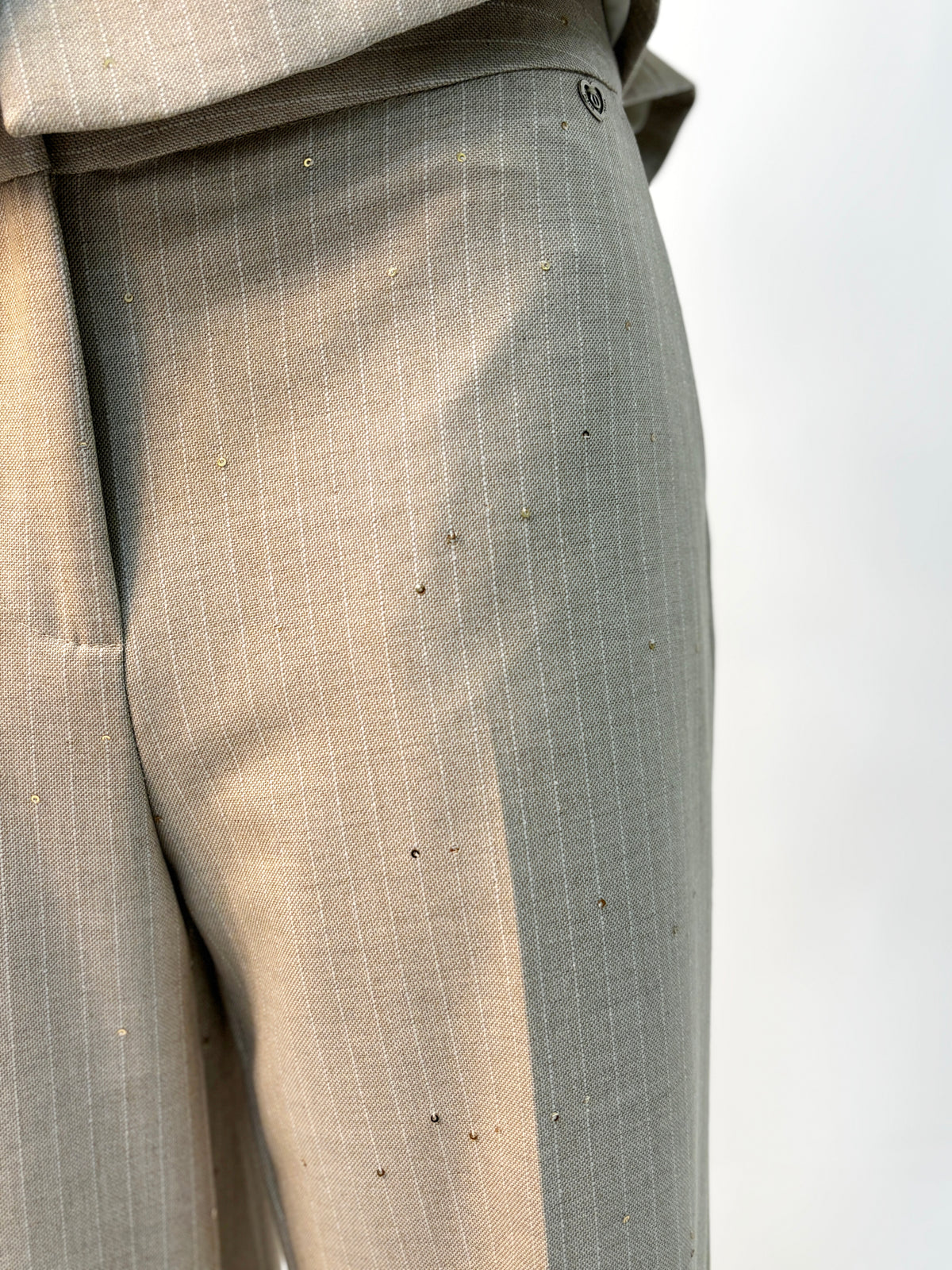 Pantalone a Palazzo Please Gessato con Paillettes - Begie