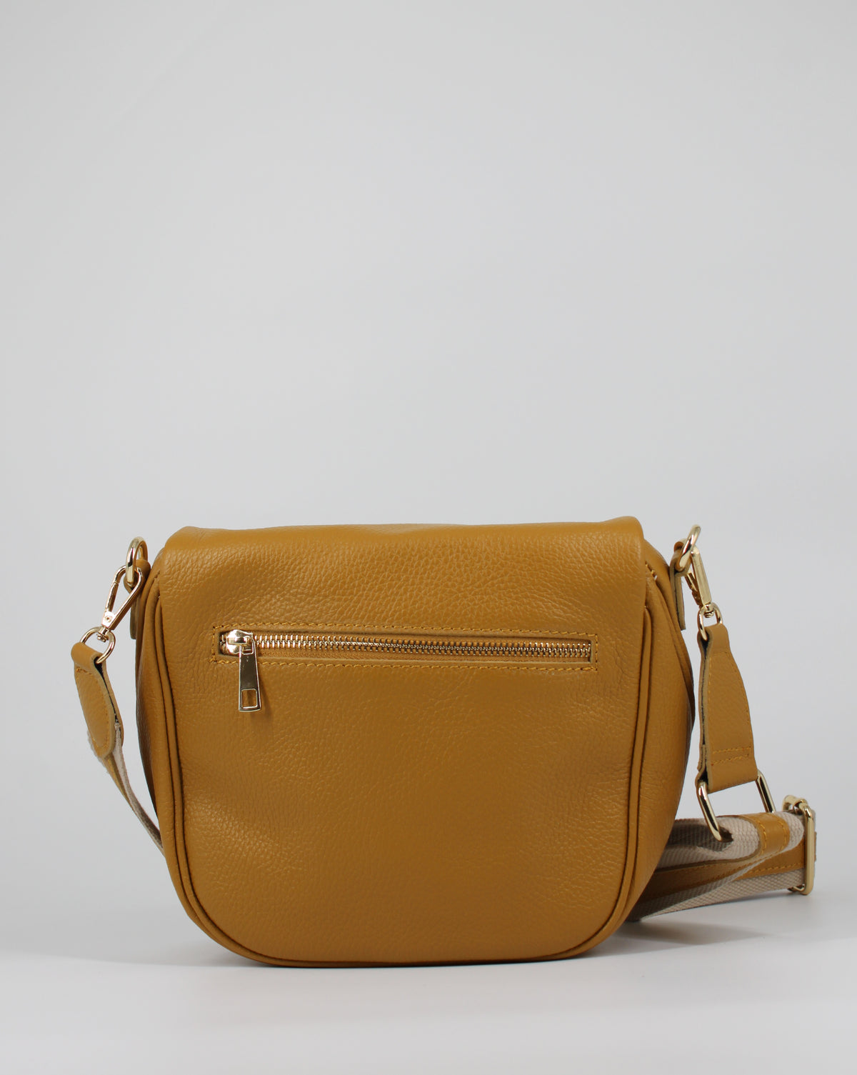 Borsa in vera pelle con borchie dorate modello marsupio - Senape