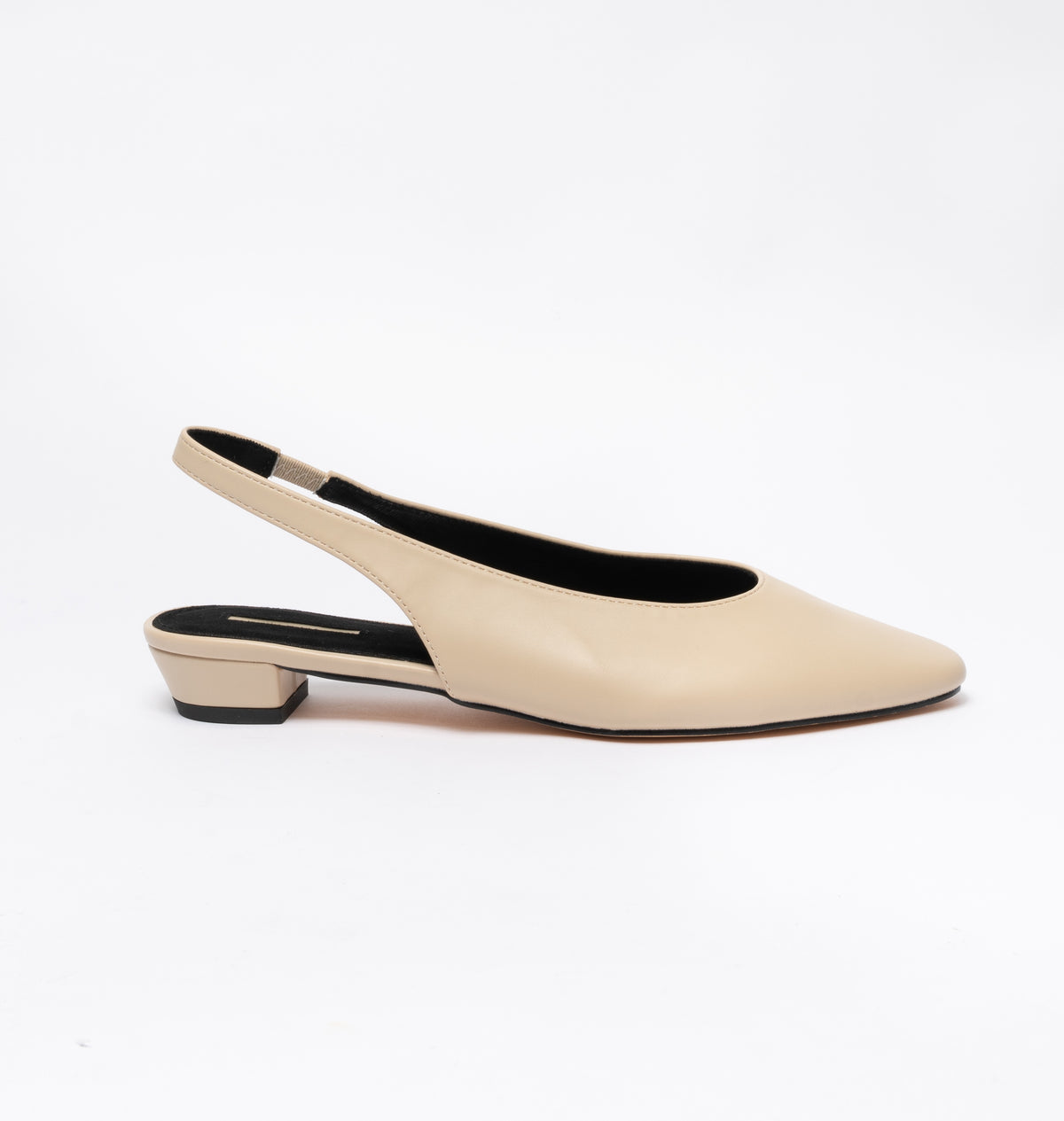 Ballerina in ecopelle a punta rotonda con cinturino elastico - Beige