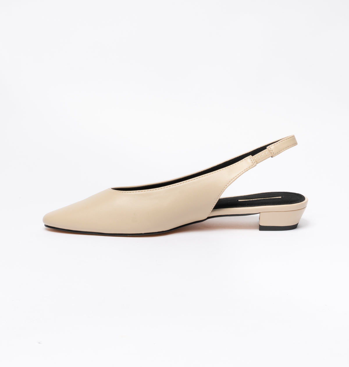 Ballerina in ecopelle a punta rotonda con cinturino elastico - Beige