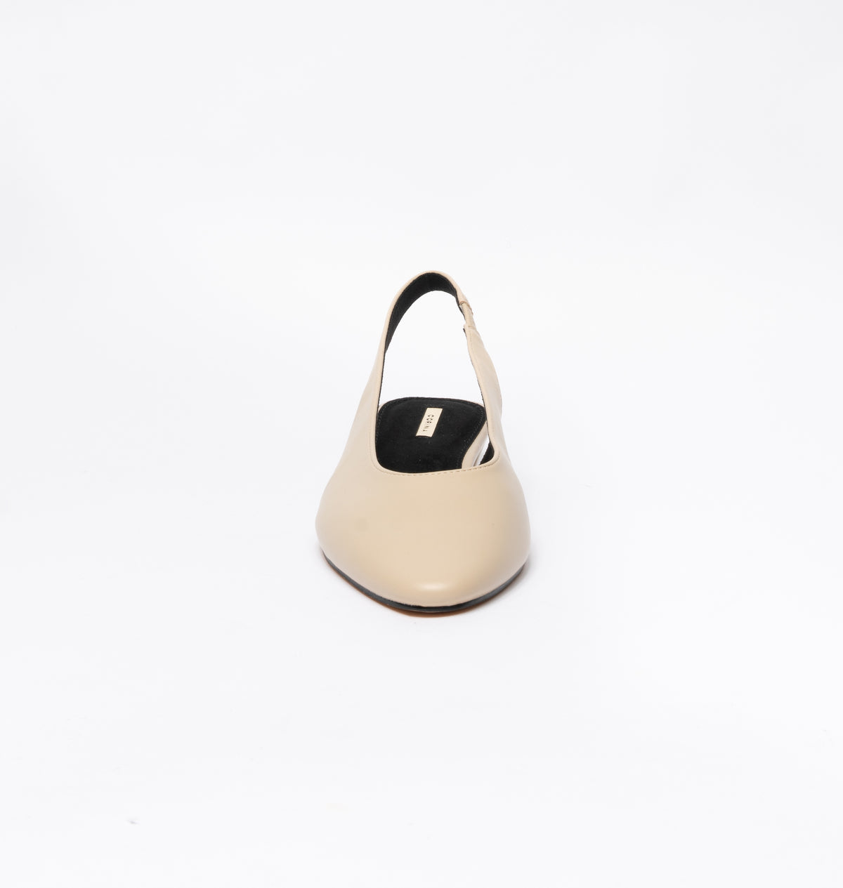 Ballerina in ecopelle a punta rotonda con cinturino elastico - Beige