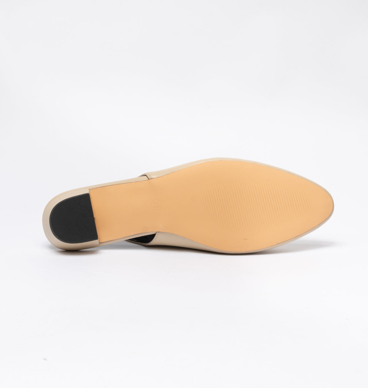 Ballerina in ecopelle a punta rotonda con cinturino elastico - Beige