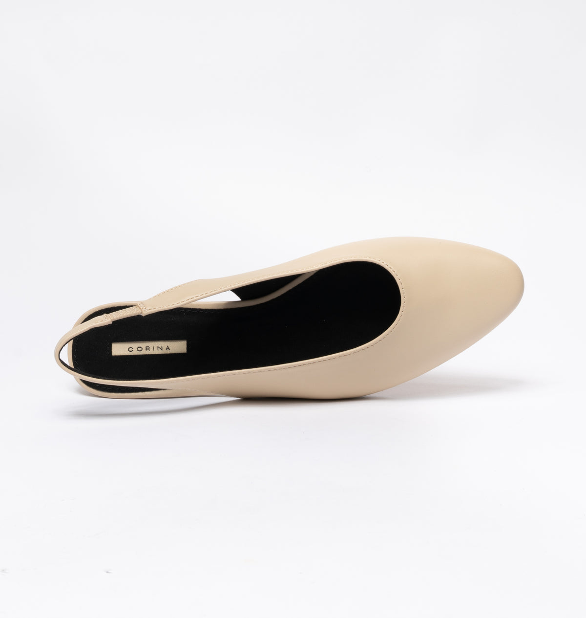 Ballerina in ecopelle a punta rotonda con cinturino elastico - Beige