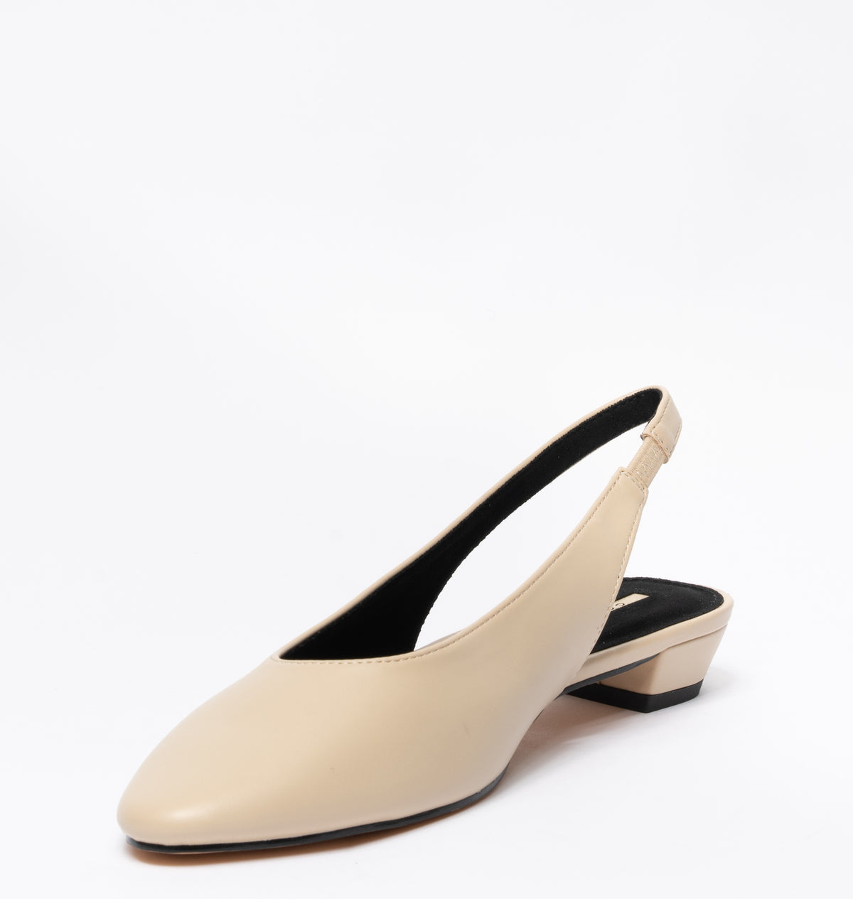 Ballerina in ecopelle a punta rotonda con cinturino elastico - Beige