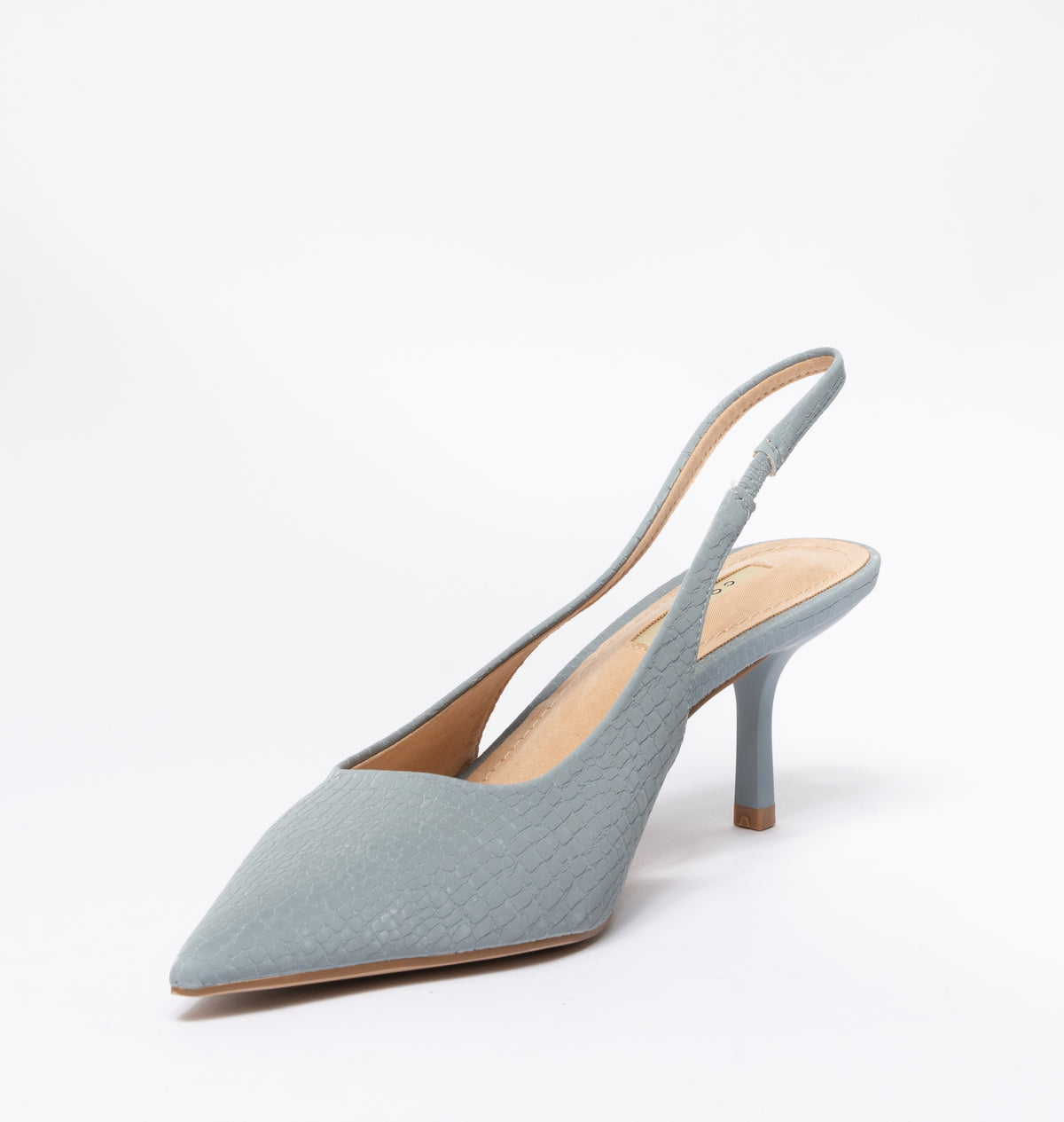 Scarpe donna a punta slingback pitonata - Celeste