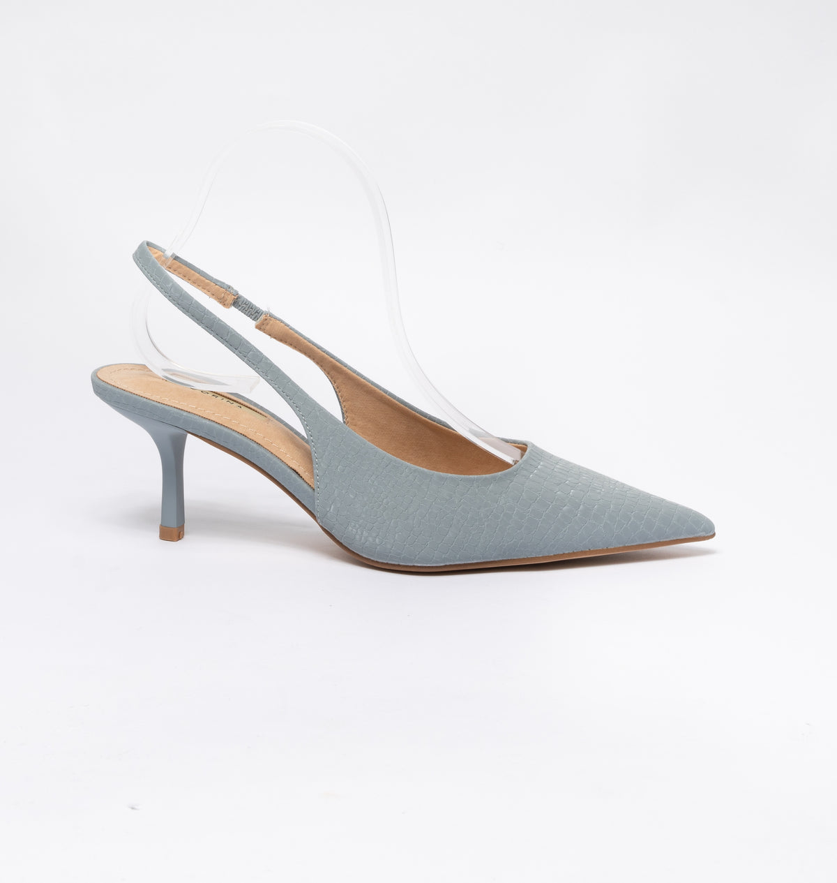 Scarpe donna a punta slingback pitonata - Celeste