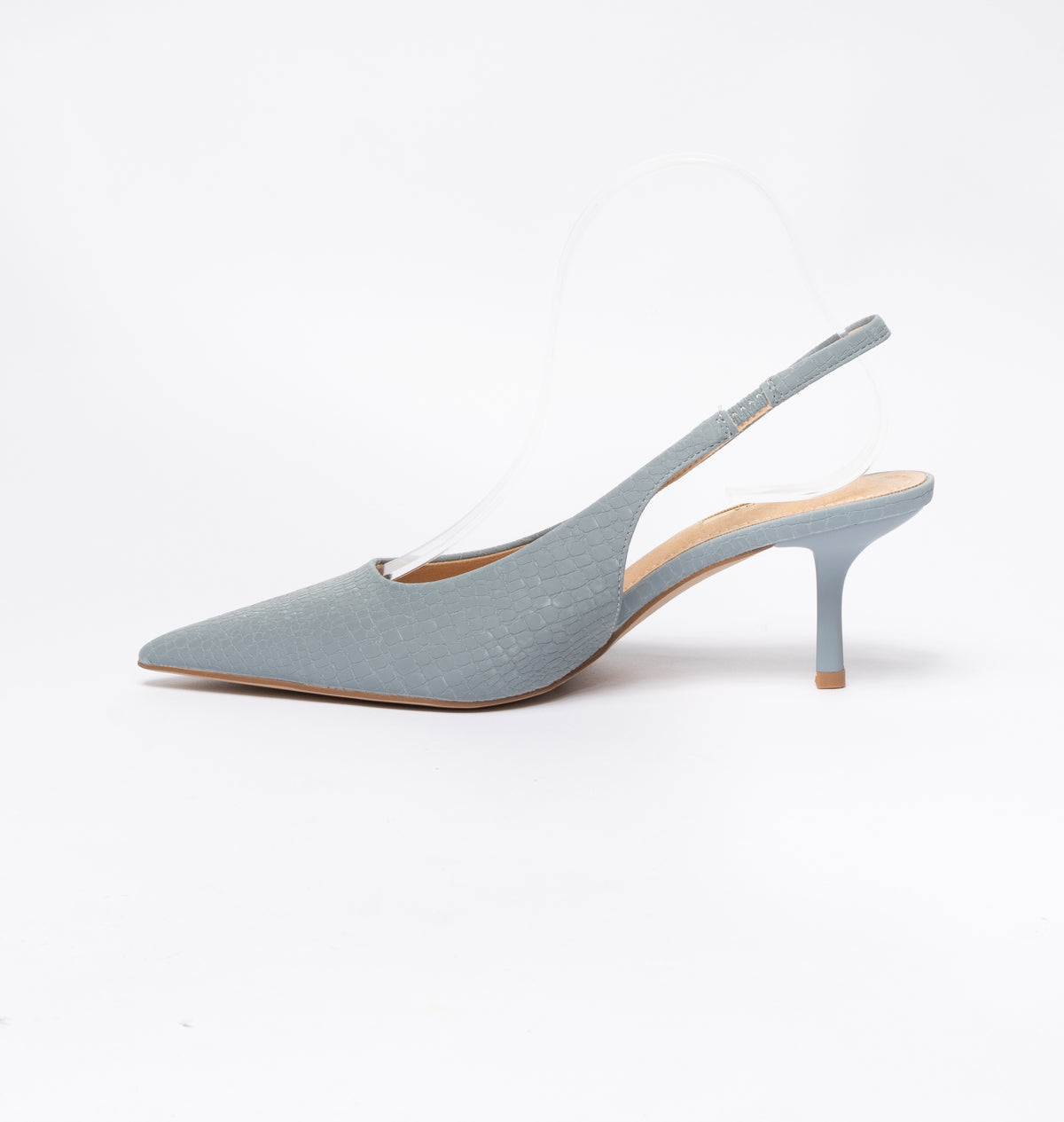 Scarpe donna a punta slingback pitonata - Celeste