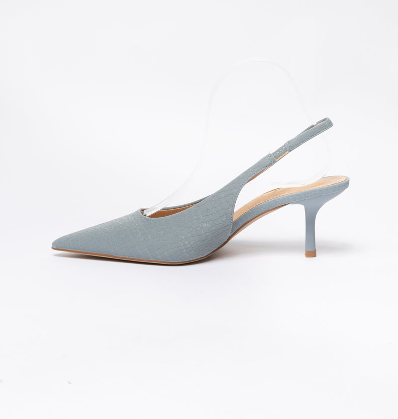Scarpe donna a punta slingback pitonata - Celeste